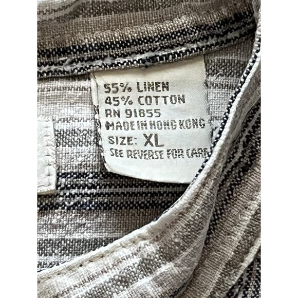 Vtg LINENEZE Mens XL Button Down Linen Blend Shirt Y2K Band Collar Hong Kong - Picture 3 of 6